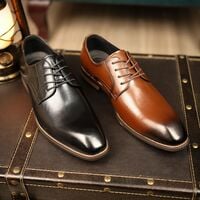 Handmade Men's genuine leather casual derby business square toe leather shoes 2 colors - Thumbnail 3