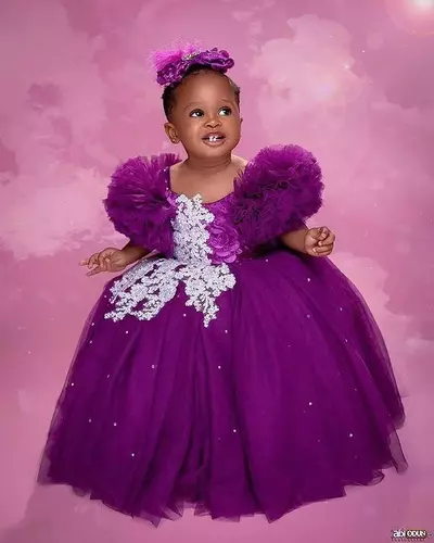 Purple Lace Crystals Flower Girl Dresses Ball Gown Tulle Elegant Lilttle Kids Birthday Pageant Weddding Gowns