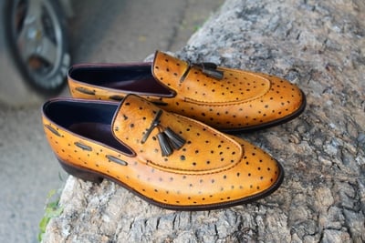 Crafted Leather Handmade Men Ostrich Leather Classic Tassel Loafers Shoes