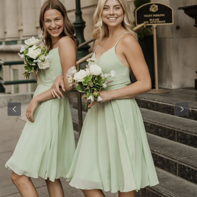 Sage green bridesmaid dresses short - Thumbnail 1