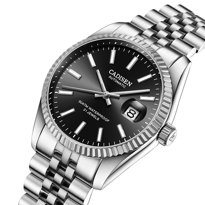 38MM Case Cadisen Mens Watches Sapphire Automatic Mechanical 5BAR Luminous Causal Business Wristwatch C8053