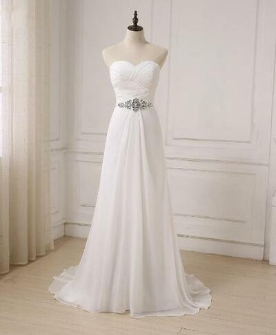 White/ Ivory Chiffon Beach Wedding Dresses Sweetheart Sleeveless Bridal Wedding Gowns Custom Made Size Formal Occasion,997