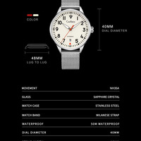 Cadisen Pilot Mens Causal Watches Full Luminous Dial 40MM Case Automatic Mechanical 5BAR Wristwatch C8224 - Thumbnail 6