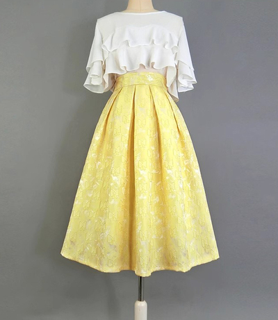 YELLOW Midi Pleated Skirt Holiday Outfit Pleated Midi Skirt Custom Plus Size