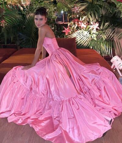 Elegant A Line Stain Pink Prom Dress Women Dresses