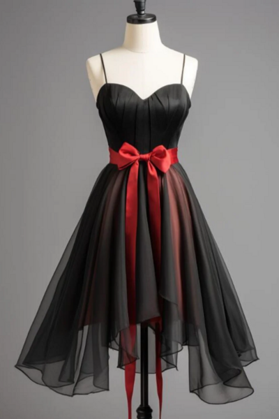 Black and Red Chiffon Sweetheart Party Dress, Chiffon Short Homecoming Dress KPP1703