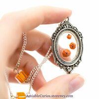Triple Pumpkin Cameo, Floating Fruits series, original polymer clay and resin jewelry, antique silver - Thumbnail 6