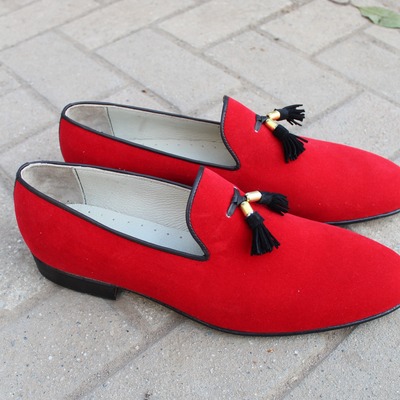 crafted leather men awesome red velvet tassel loafers dress shoes - Thumbnail 3