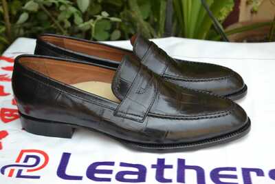 Crafted Leather Handmade Men Alligator Black Loafers Moccasin Crocodile Dress Shoes