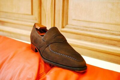 Italian Structure Handmade Coco Brown Suede Loafers Slips On Moccasin Formal Shoes