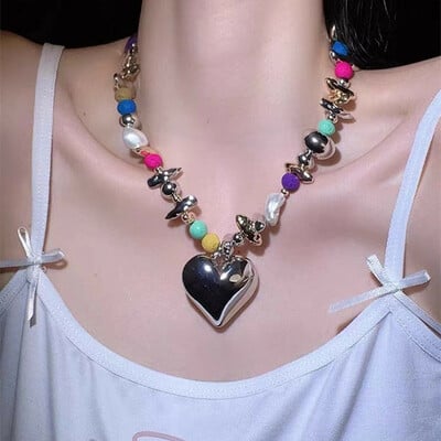 Boho beaded heart pendant necklace - Thumbnail 2