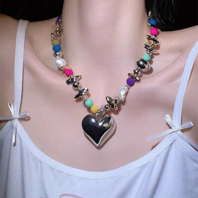 Boho Beaded Heart Pendant Necklace