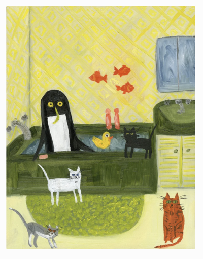 🔴 SOLD "It never failed, just as soon as Misha started to relax, someone would ring the doorbell" Signed Giclee Print by Vivienne Strauss -Framed-