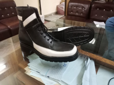 Crafted Leather Handmade White Black Military Ankle High Lace up Boot