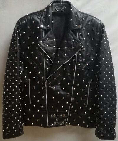 Crafted Leather Men's Classic Handmade Black Studded Leather Jacket