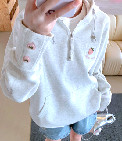 STRAWBERRY HALF ZIP HOODIE