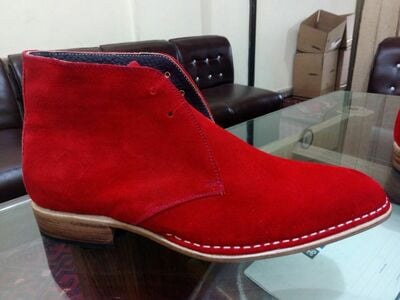 Crafted Leather New Handmade Mens Red Suede Chukka Boot