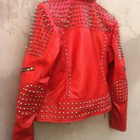 Crafted Leather Men Classy Red Gothic Emo Style Leather Studded Jacket with Silver Studs and Spikes - Thumbnail 1