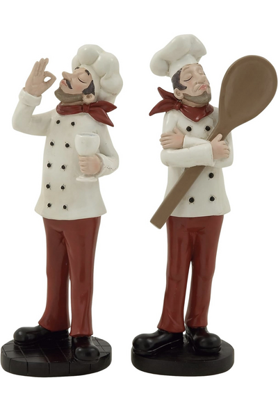 Poly-Stone Chef Sculpture Set Of 2