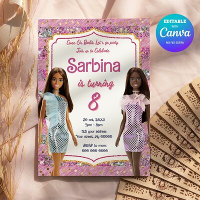 Barbie Birthday Invitation, Barbie Princess Birthday Invitation Canva Editable Instant Download