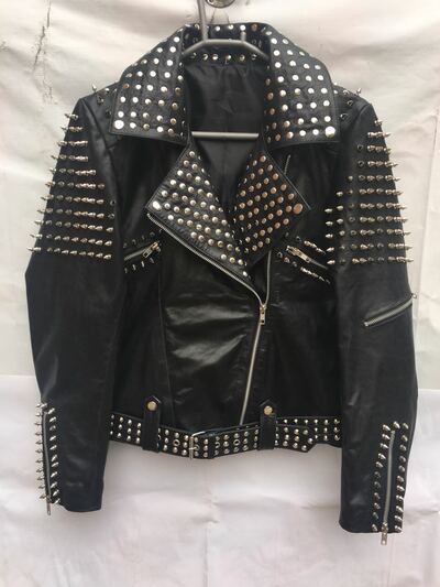 Crafted Leather Handmade Women Punk Style Black Studded Spike Sliver Studs Jacket