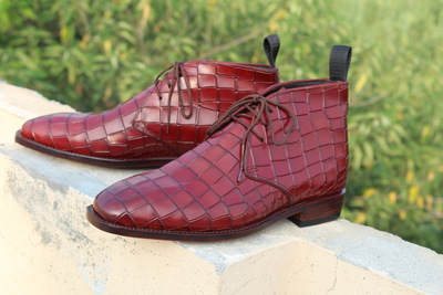 Crafted Leather Burgundy Crocodile Chukka Lace up Alligator Boot