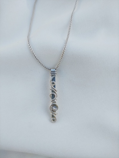 950 silver bar pendant necklace with swaroski crystal, delicate bar pendant for womenminimalist ring pendant for her, wedding ring pendant