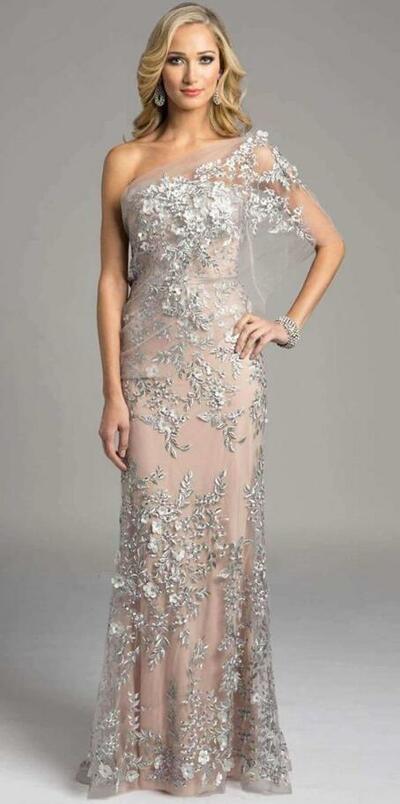 Beauty Champagne Silver Appliques Mother of Bride Dress Long Evening Dress