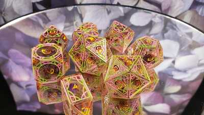 Wildfire Faun Stained Glass Polyhedral Set