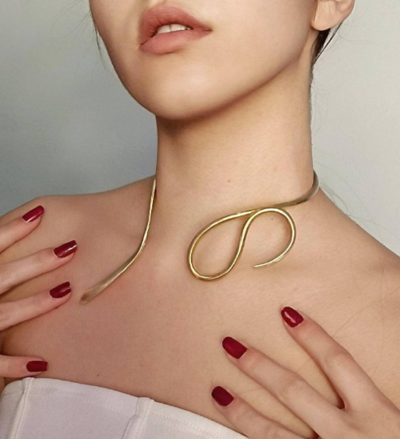 Snake necklace for 7th anniversary gift made with brass wire