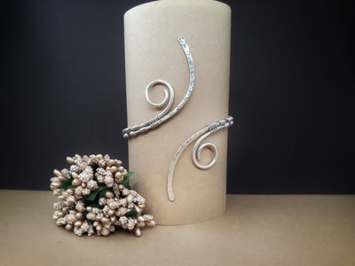 Greek style arm cuff bracelet, German silver top bracelet