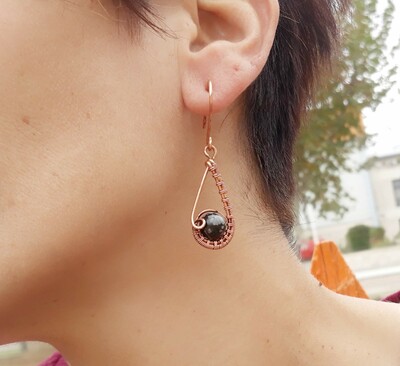Snowflake obsdian teardrop earrings, wire wrapped earring