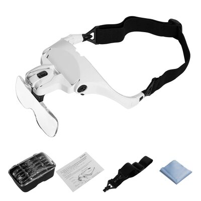 Professional 5 Replaceable Lenses Magnifier Glasses for Eyelash Extension Loupe Headband Light With 2 LED