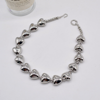 Metal Silver Heart Choker Necklace - Thumbnail 3