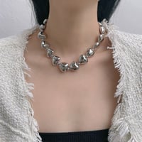 Metal Silver Heart Choker Necklace - Thumbnail 1