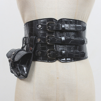 PU faux leather wide waistband for women - Thumbnail 6