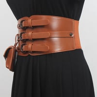 PU faux leather wide waistband for women - Thumbnail 1