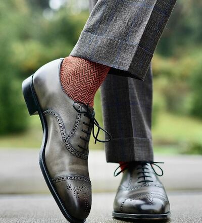 Grey Leather Base Two Tone Polishing Oxfords Captoe Lace Up Shoes