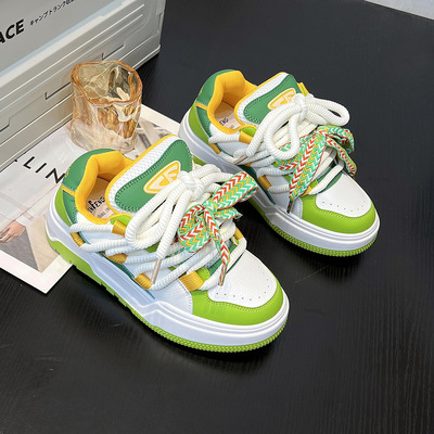 Avocado Green Lace Up Casual Sneakers For Women