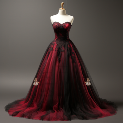 Wine Red and Black Lace Applique Tulle Sweetheart Ball Gown Floor Length Evening Formal Party Prom Dress Hand Made Custom W2-5.4
