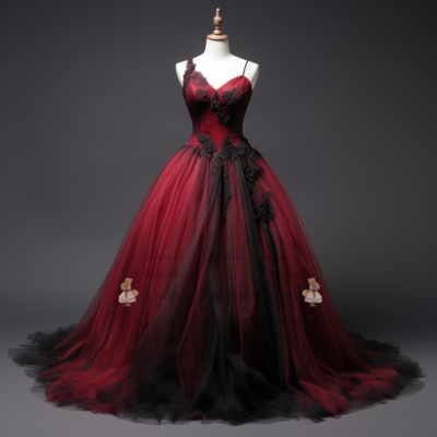 Wine Red and Black Lace Applique Tulle Sweetheart Ball Gown Floor Length Evening Formal Party Prom Dress Hand Made Custom W2-5.11