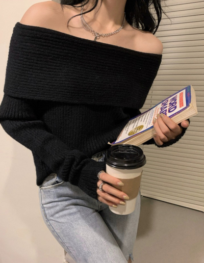 Stunning Punk Rave Off Shoulder Flare Sleeves Oversize Sweater Pullover Tops Ootdstyle Amazing