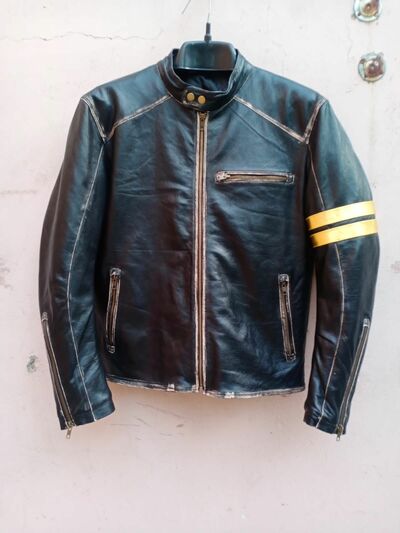Crafted Leather Men's Black Biker Vintage Motorcycle Distressed Cafe Racer Leather Jacket