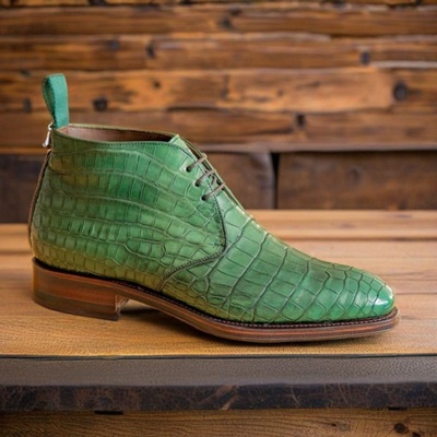 New Handmade Pure Leather Alligator Embossed Chukka Boots For Men