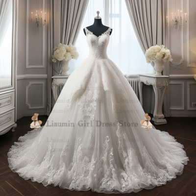 New White Lace Applique Wedding Dress Prom Dress Robe De Mariage Plus Size Full-Length Bridal Gown Bride Dress W3-3.5