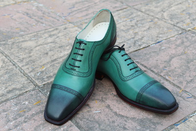 Crafted Leather Men Green Genuine Leather Dress Lace up Oxford Shoes