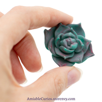 Green and Pink Succulent Pin, original jewelry, unique pin, plant inspired, botanical brooch - Thumbnail 3