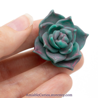 Green and Pink Succulent Pin, original jewelry, unique pin, plant inspired, botanical brooch - Thumbnail 4