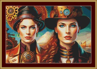 Steampunk Women Cross Stitch Pattern