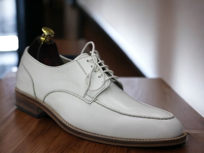 New Men's Hand Painted White Genuine Leather Shoes, Men's Dress Shoes